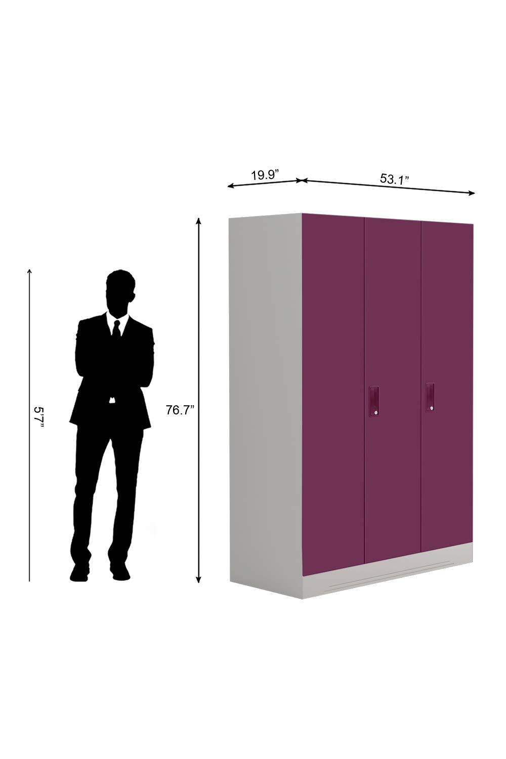 Godrej Interio Slimline With Locker 3 Door Metal Almirah (Finish Color - Body: Royal Ivory, Door: Textured Purple, Knock Down)