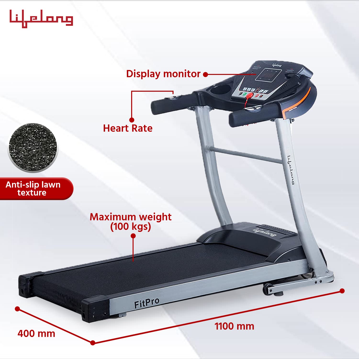Lifelong FitPro LLTM09 (2.5 HP Peak) Manual Incline Motorized Treadmill for Home with 12 preset Workouts, Max Speed 12km/hr. (Free Installation Assistance) Max. User Weight 100Kg, 1 Year Warranty